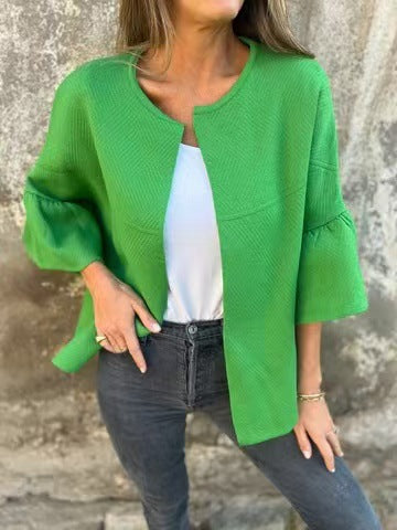 Damen Kurzjacke aus Strukturstrick mit 3/4 Ballonärmeln Drune