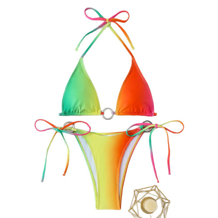 Damen Triangel-Bikini-Set mit glänzendem Ring-Detail Drune
