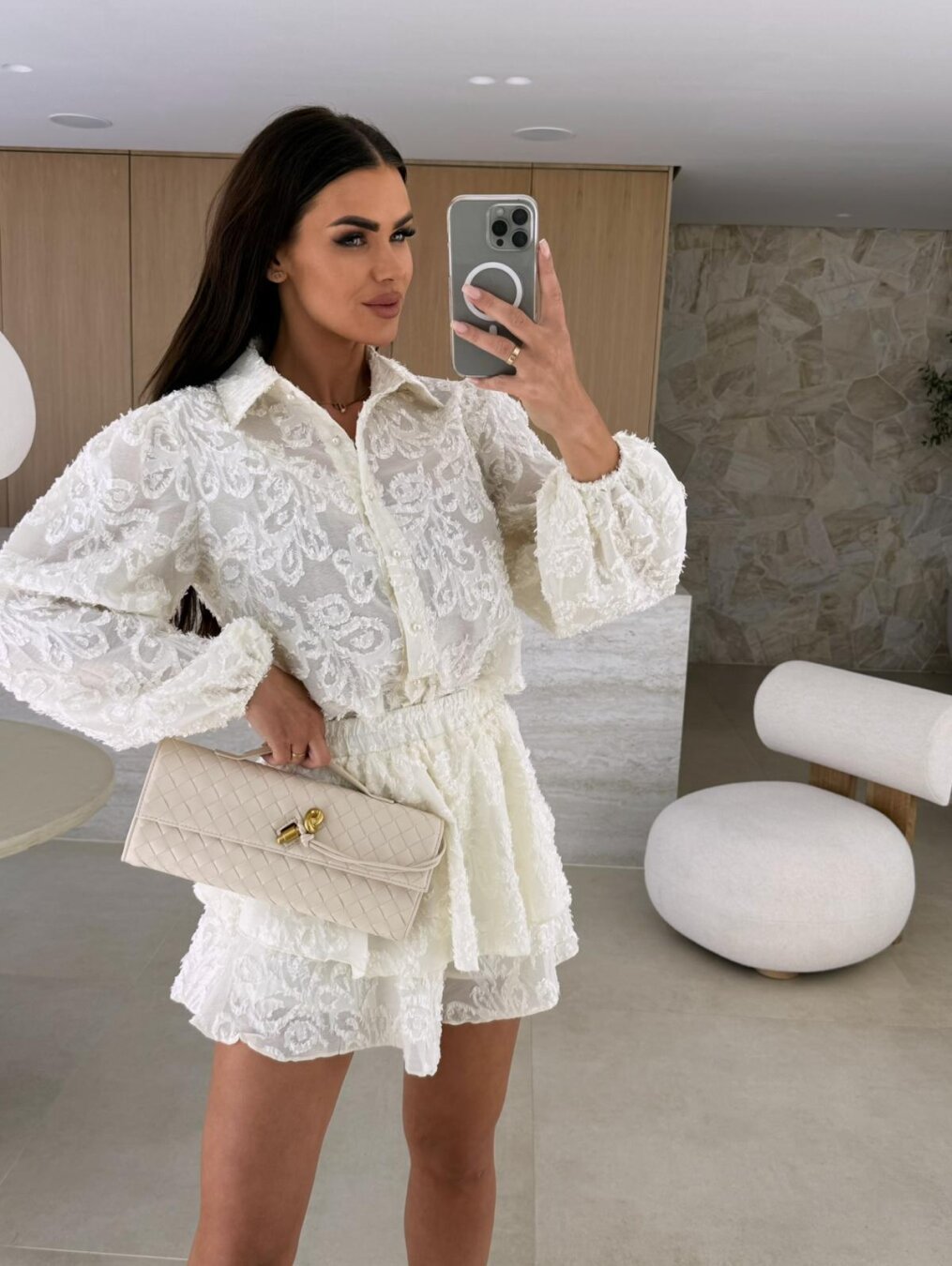 Damen Blusen-Kleid mit floraler Spitze und schwingendem Rock Drune