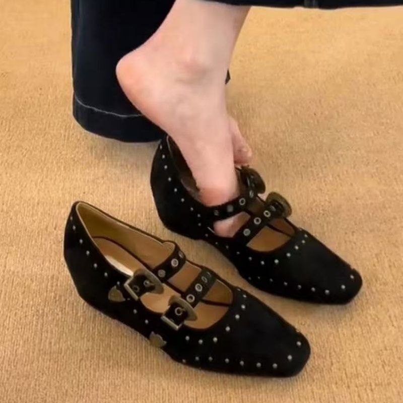 Damen Verzierte Mary-Jane-Pumps mit Nieten und Doppelriemen Drune