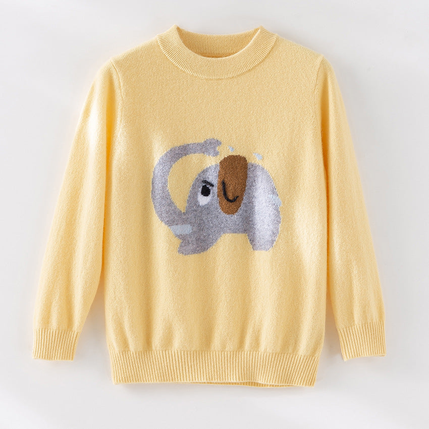 Damen Feinstrick-Pullover mit plüschiger Elefanten-Intarsia und Rippbündchen Drune