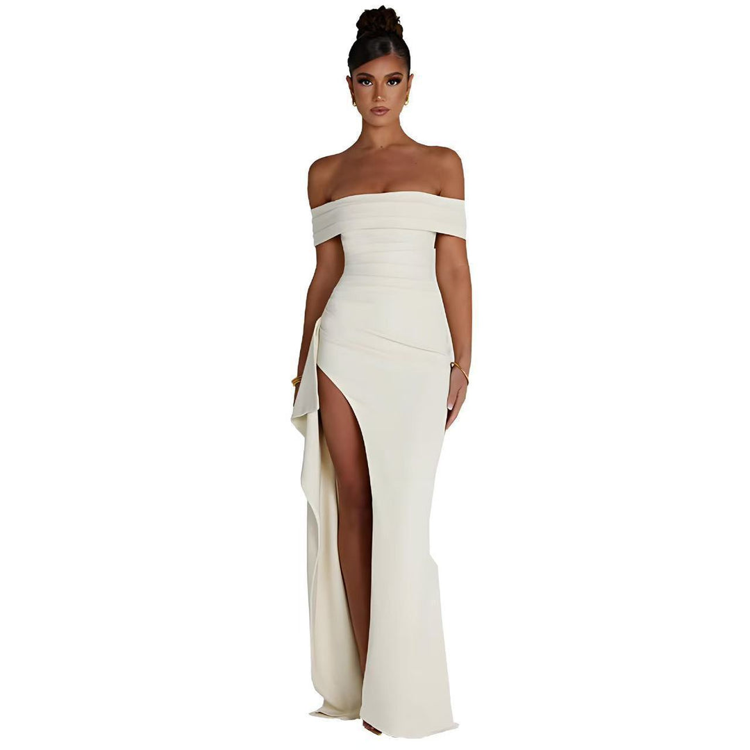 Damen Elegantes Off-Shoulder Maxi-Kleid mit hohem Schlitz Drune