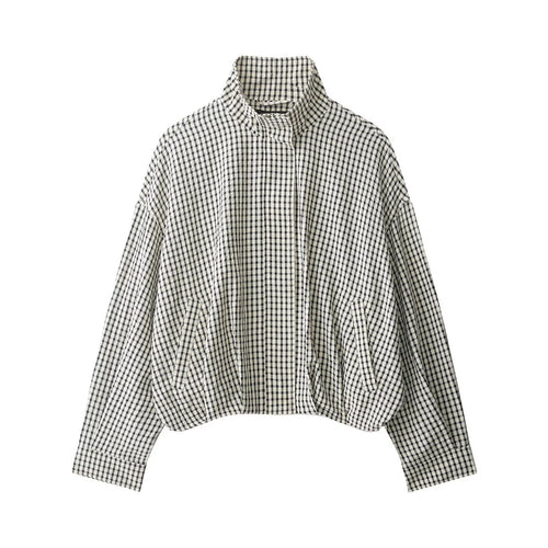 Damen 50+ Cropped Blousonjacke im Boxy Cut mit Stehkragen und feinem Karomuster Drune