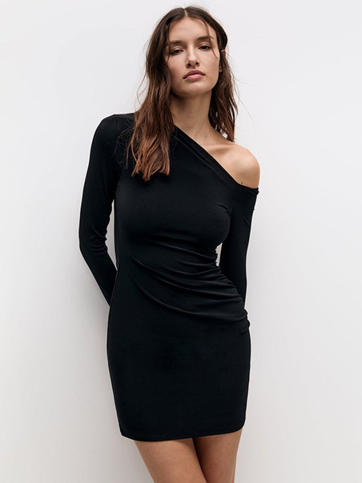 Damen Off-Shoulder Minikleid mit figurformendem Design und eleganter Raffung Drune