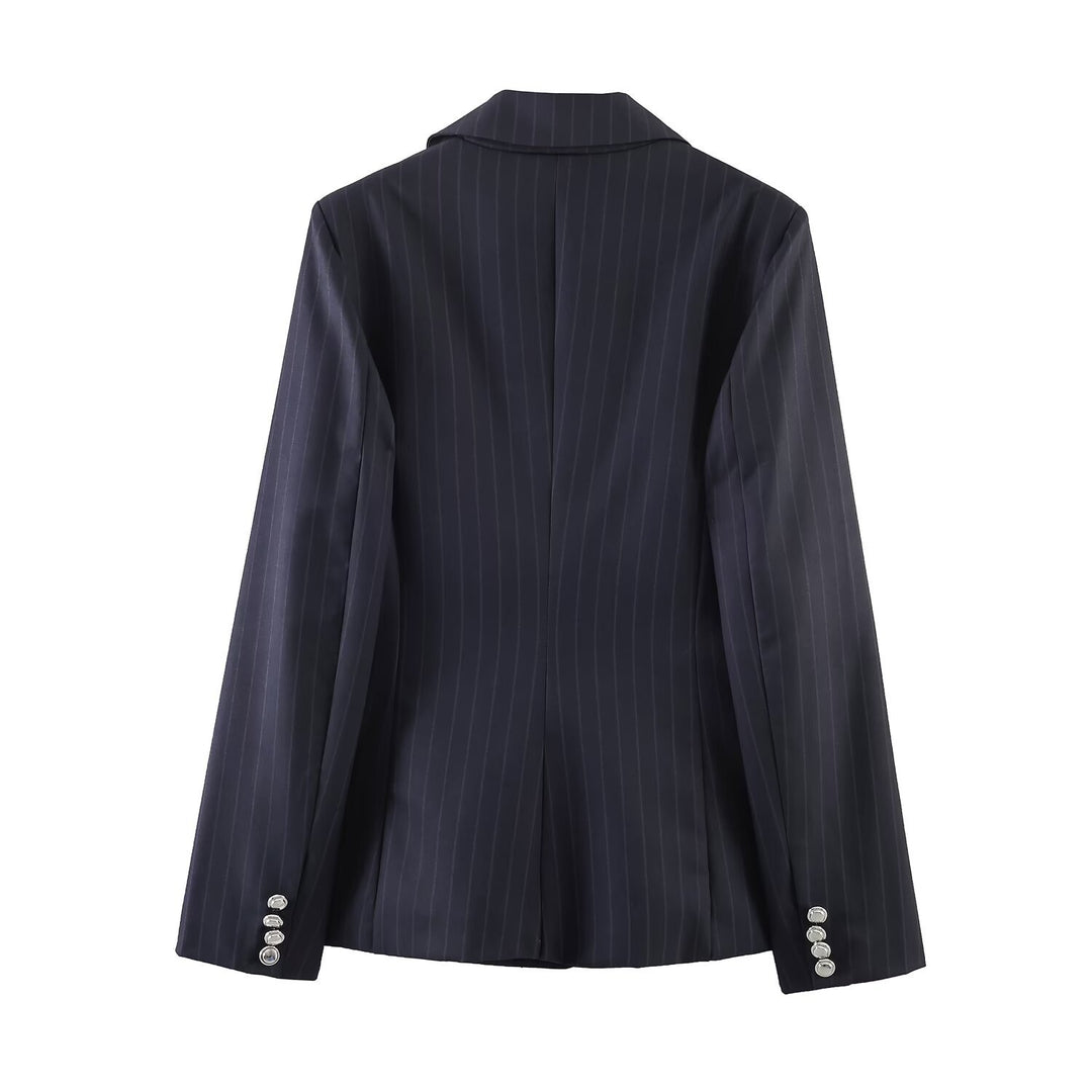 Damen Nadelstreifen-Blazer mit Taillierungsnähten und Ein-Knopf-Verschluss Drune