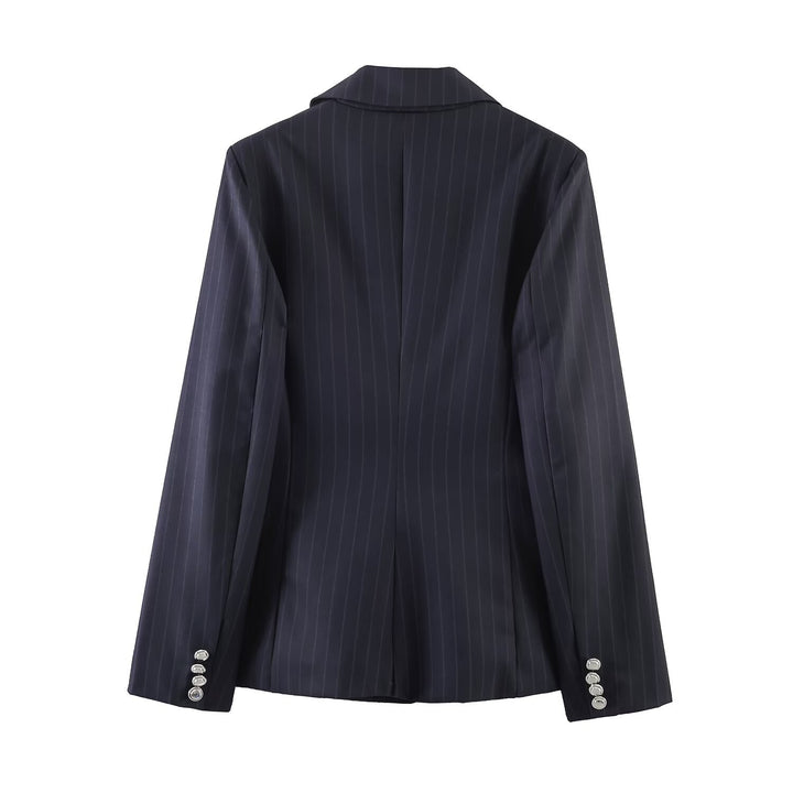 Damen Nadelstreifen-Blazer mit Taillierungsnähten und Ein-Knopf-Verschluss Drune