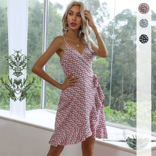 Damen Wickelkleid im floralen Design mit asymmetrischem Saum und Rüschendetails Drune