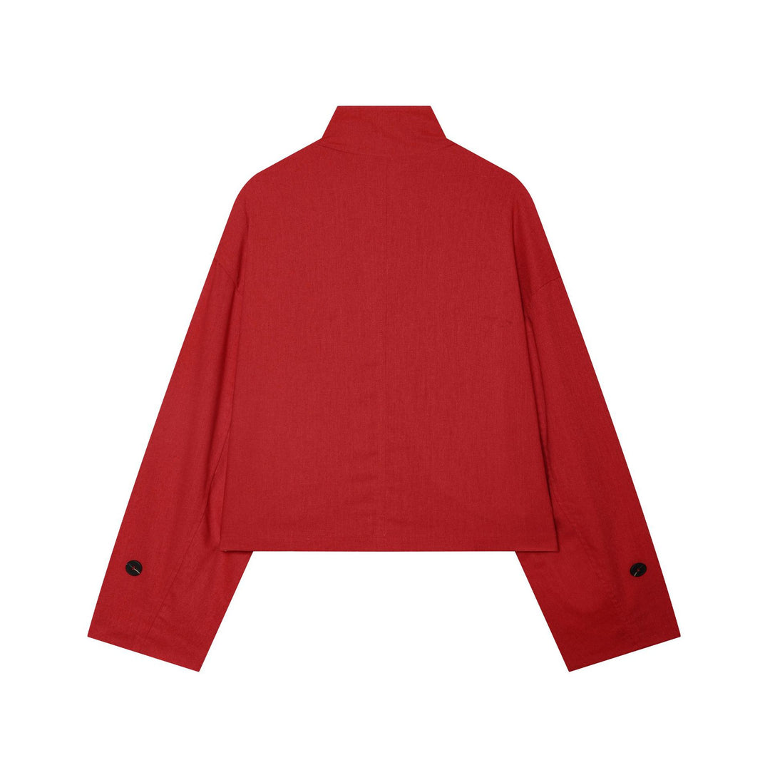 Damen Kurze Canvas-Übergangsjacke mit Funnelkragen, Schulterpatten und Pattentaschen Drune