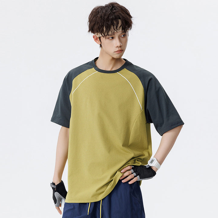 Herren Sportives Oversize Waffelstruktur-Raglan-T-Shirt mit Kontrastärmeln und atmungsaktivem Funktionsjersey Drune