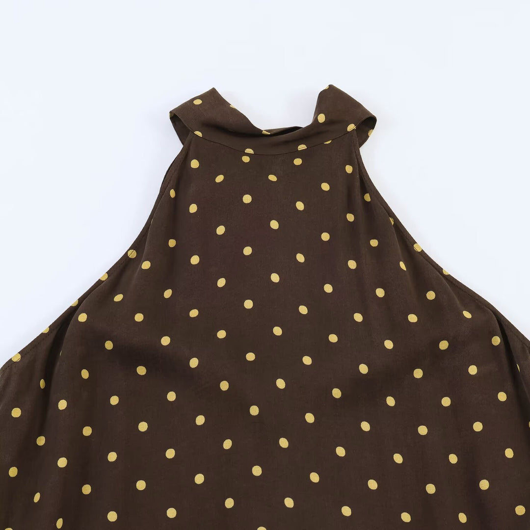 Damen Maxikleid mit elegantem Volant und modernem Punkdesign Drune