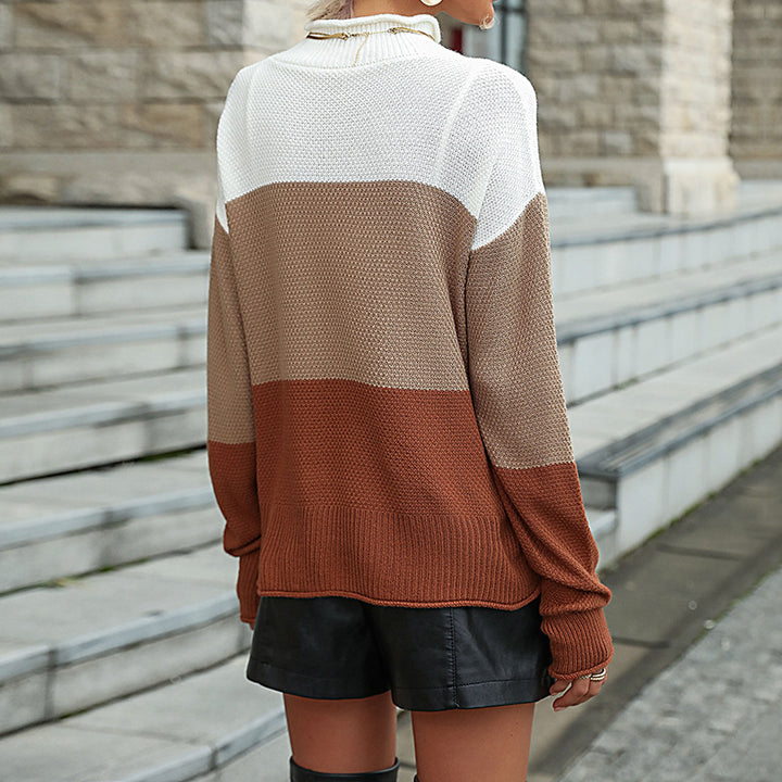 Damen Oversize Strickpullover mit hohem Rollkragen und strukturiertem Waffelstrick Drune