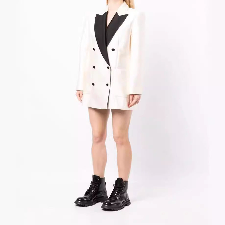 Damen Kurz-Blazerkleid im Smokingstil mit Schalkragen und Doppelreihe Drune