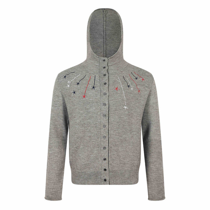 Damen Feinstrick-Cardigan mit Stehkragen, Sternstickerei und durchgehender Knopfleiste Drune
