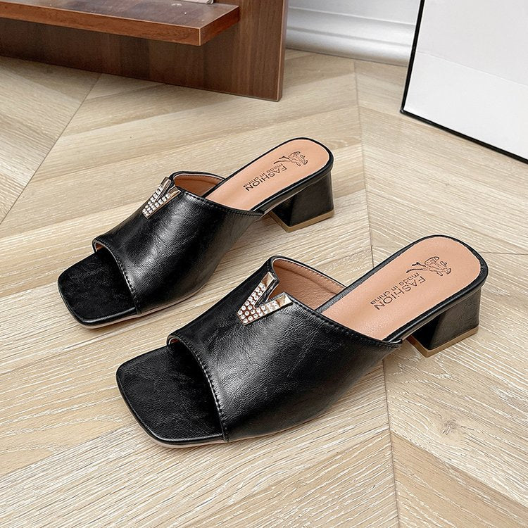 Damen elegante Pantoletten mit Schmuckdetails Drune