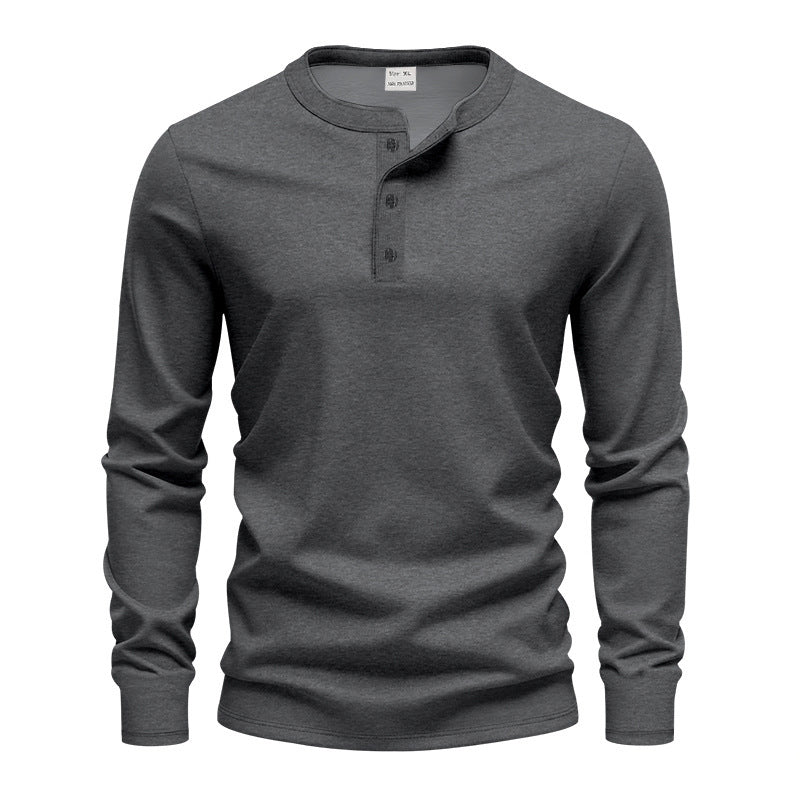 Herren nan tailliertes Langarm-Henleyshirt mit Stehkragen, feinem Baumwollstretch und Rippbündchen Drune