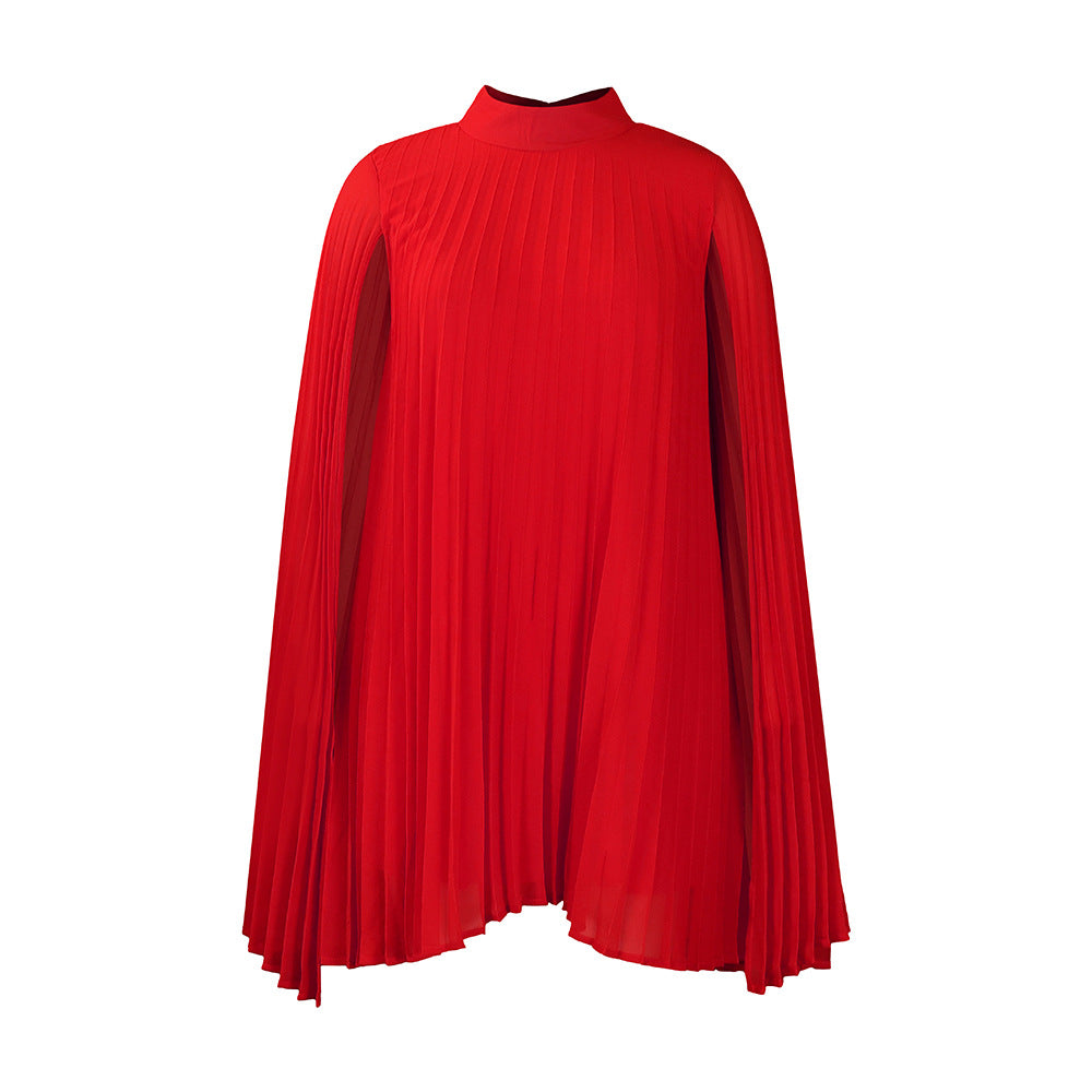 Damen Plisseekleid mit eleganten Kapuze und schwingendem Schnitt Drune