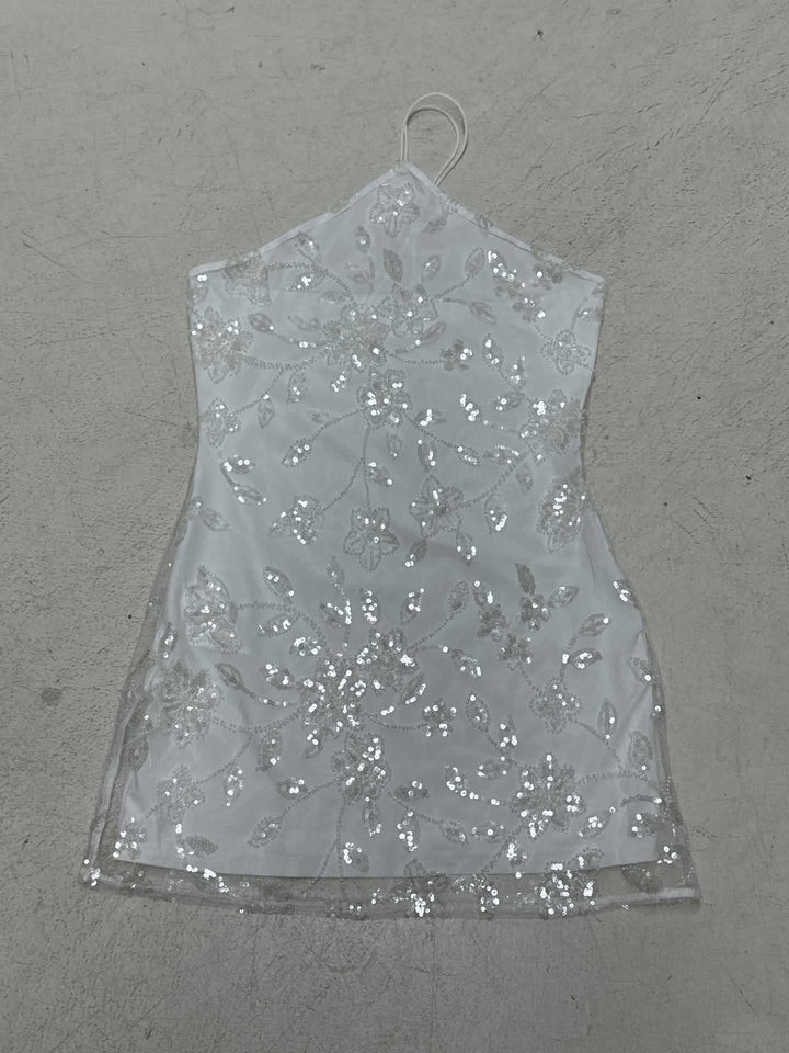 Damen glitzerndes Abendkleid mit floralem Stickdesign Drune