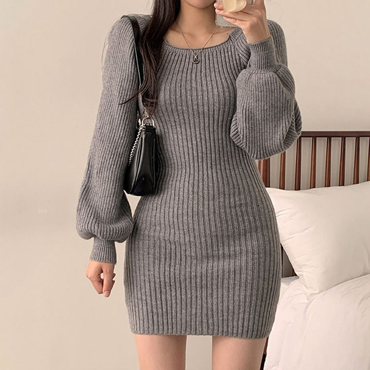 Damen Strickkleid mit strukturiertem Muster und voluminösen Ärmeln Drune