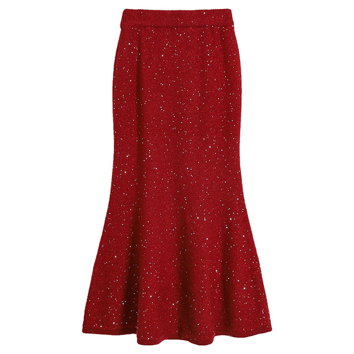 Damen nan figurbetonter gestrickter Midirock mit Glitzerfaser und Trompetensaum Drune