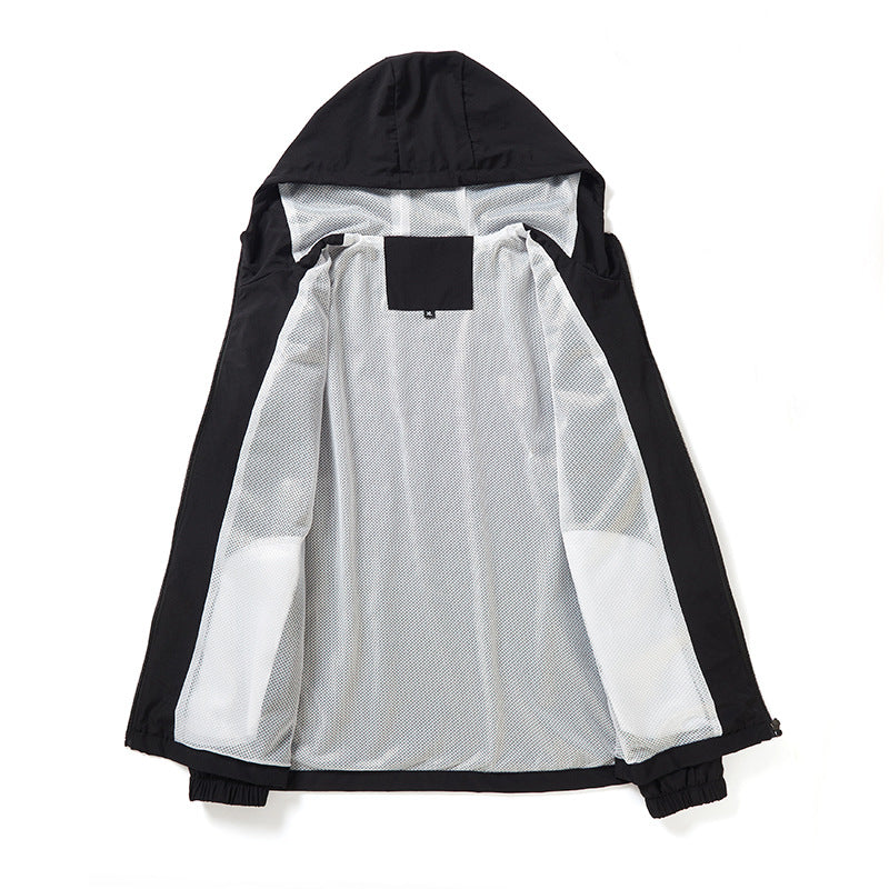 Damen Leichte atmungsaktive Kapuzen-Windjacke mit durchgehendem Reißverschluss und reflektierenden Ärmestreifen Drune