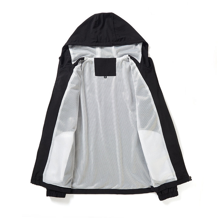 Damen Leichte atmungsaktive Kapuzen-Windjacke mit durchgehendem Reißverschluss und reflektierenden Ärmestreifen Drune