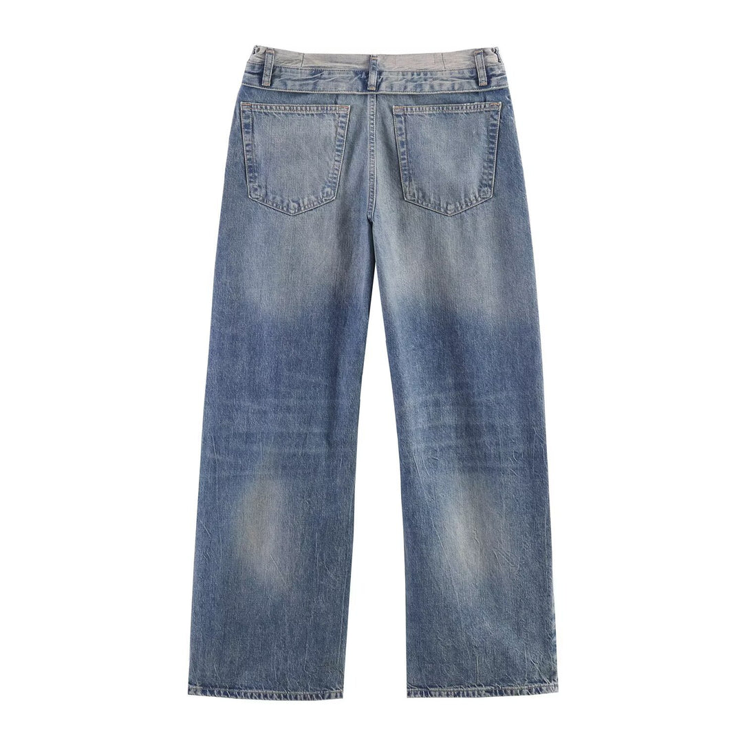Damen Weitgeschnittene Destroyed-Jeans mit tiefer Leibhöhe und geradem Bein Drune