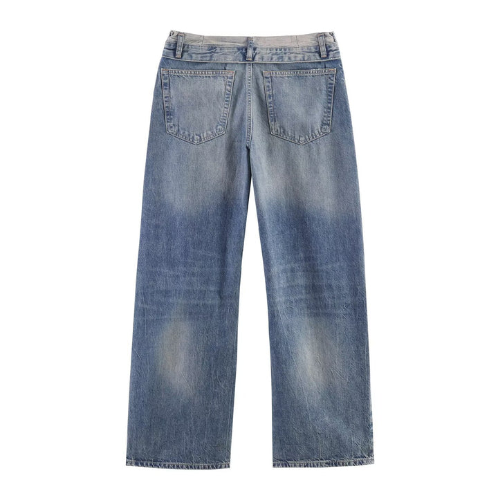 Damen Weitgeschnittene Destroyed-Jeans mit tiefer Leibhöhe und geradem Bein Drune