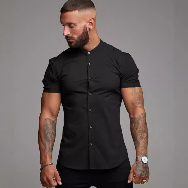 Herren Kurzarm-Hemd mit modernem Stehkragen und elegantem Schnitt Drune