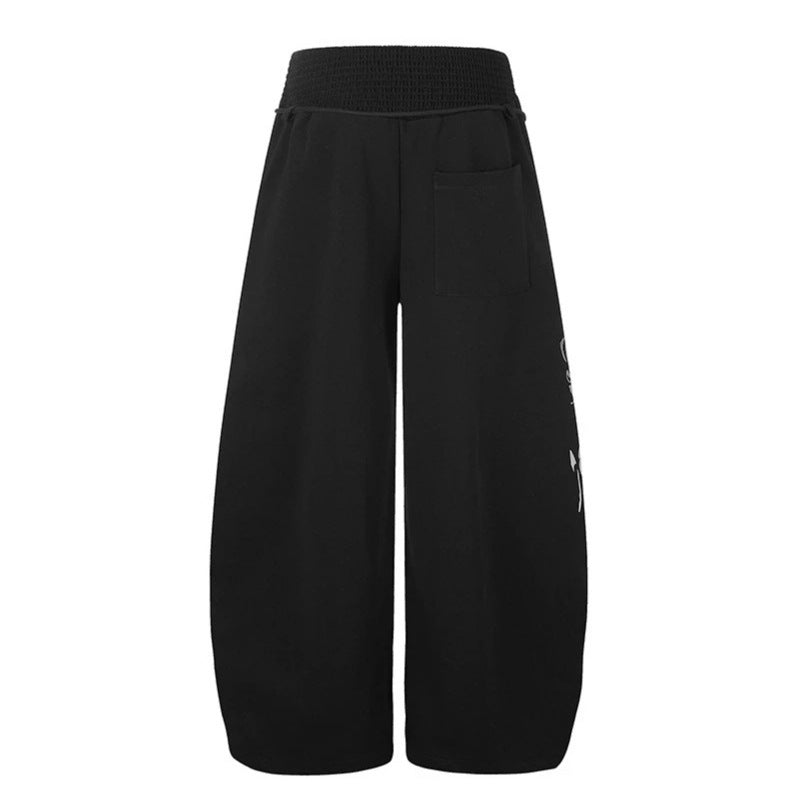 Damen Extraweite Balloon-Palazzo-Sweathose mit geripptem Komfortbund, Kordelzug und typografischem Gothic-Print Drune