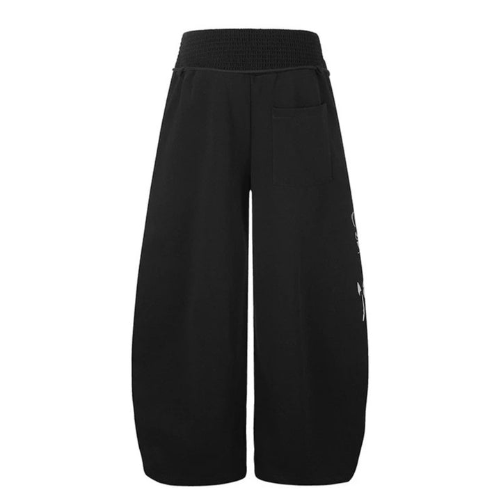 Damen Extraweite Balloon-Palazzo-Sweathose mit geripptem Komfortbund, Kordelzug und typografischem Gothic-Print Drune