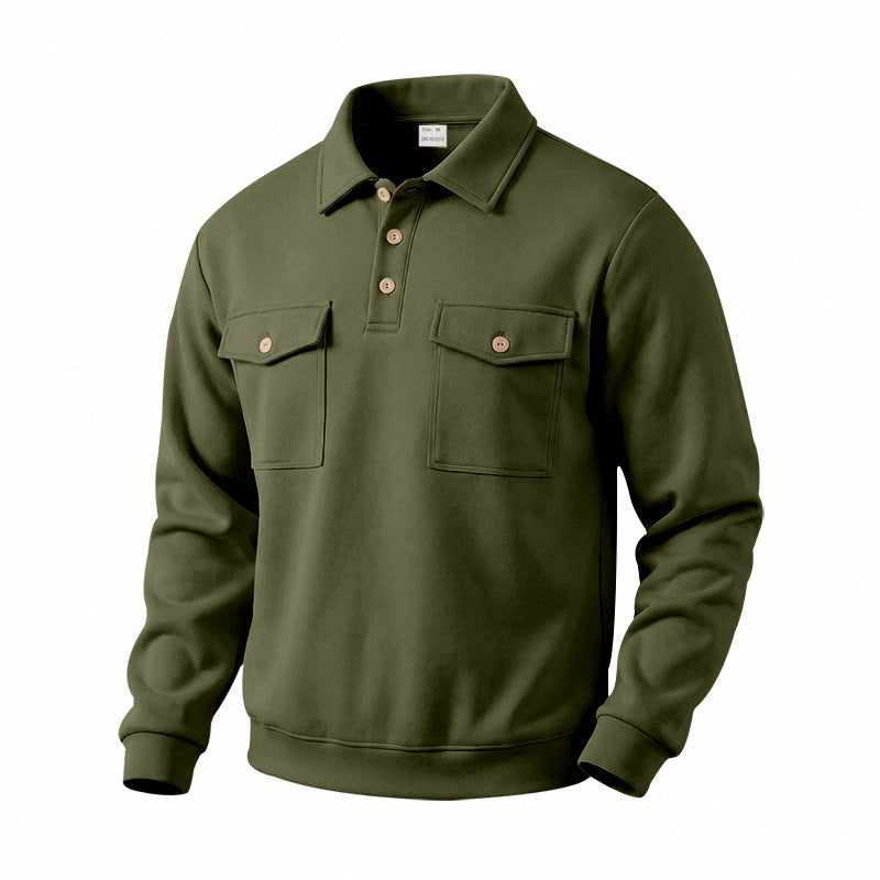Herren Langarm-Poloshirt mit Knopfleiste und aufgesetzten Brusttaschen Drune