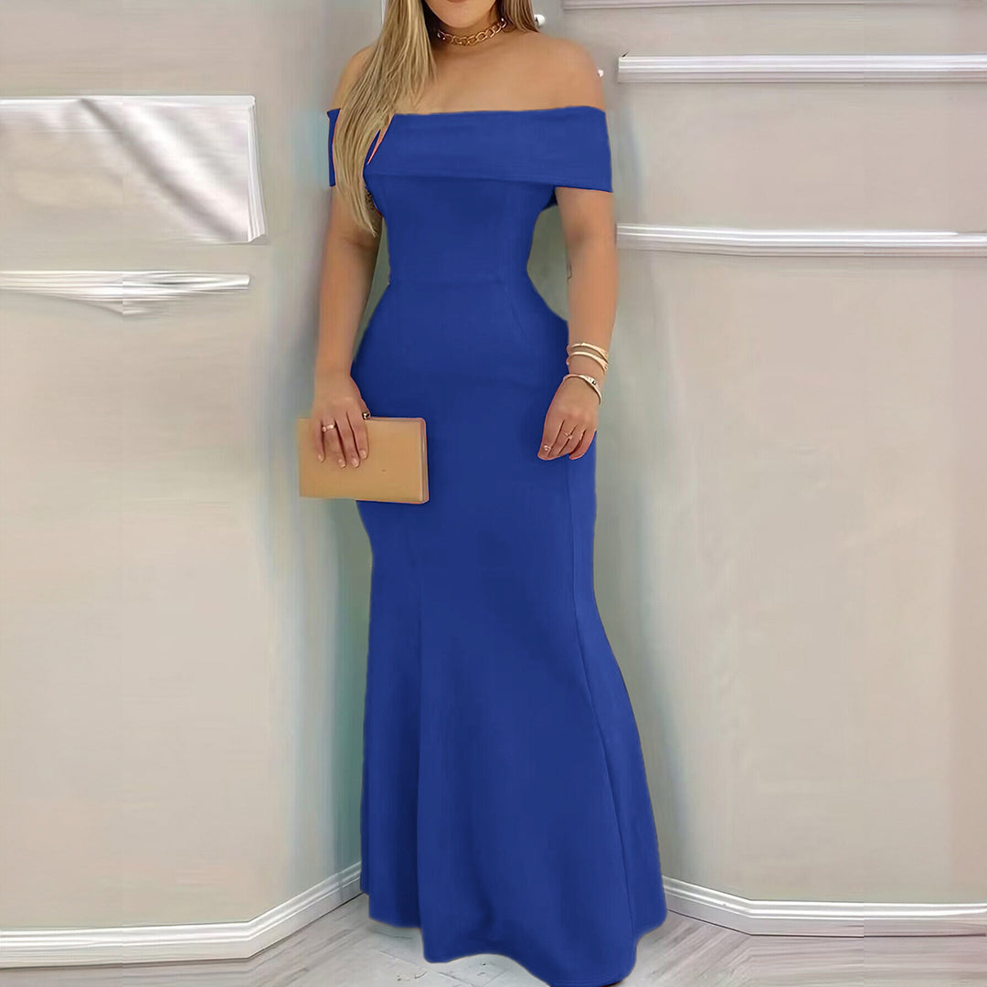Damen elegantes schulterfreies Maxikleid mit figurbetontem Schnitt Drune