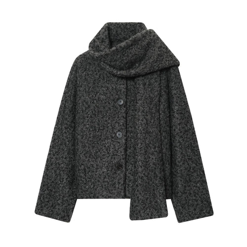 Damen nan kastiges Bouclé-Cape mit voluminösem Rollkragen und Frontknöpfen Drune