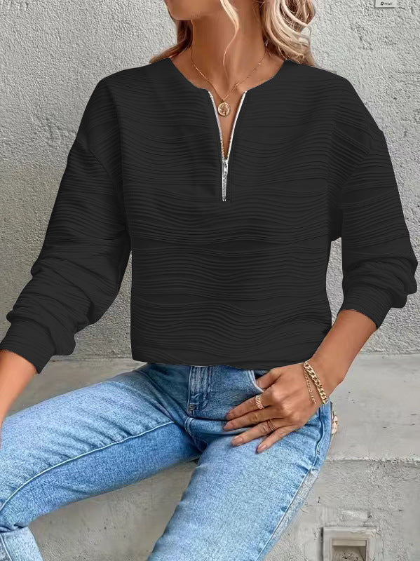 Damen lässiger Sweatshirt mit strukturiertem Design und Reißverschluss Drune