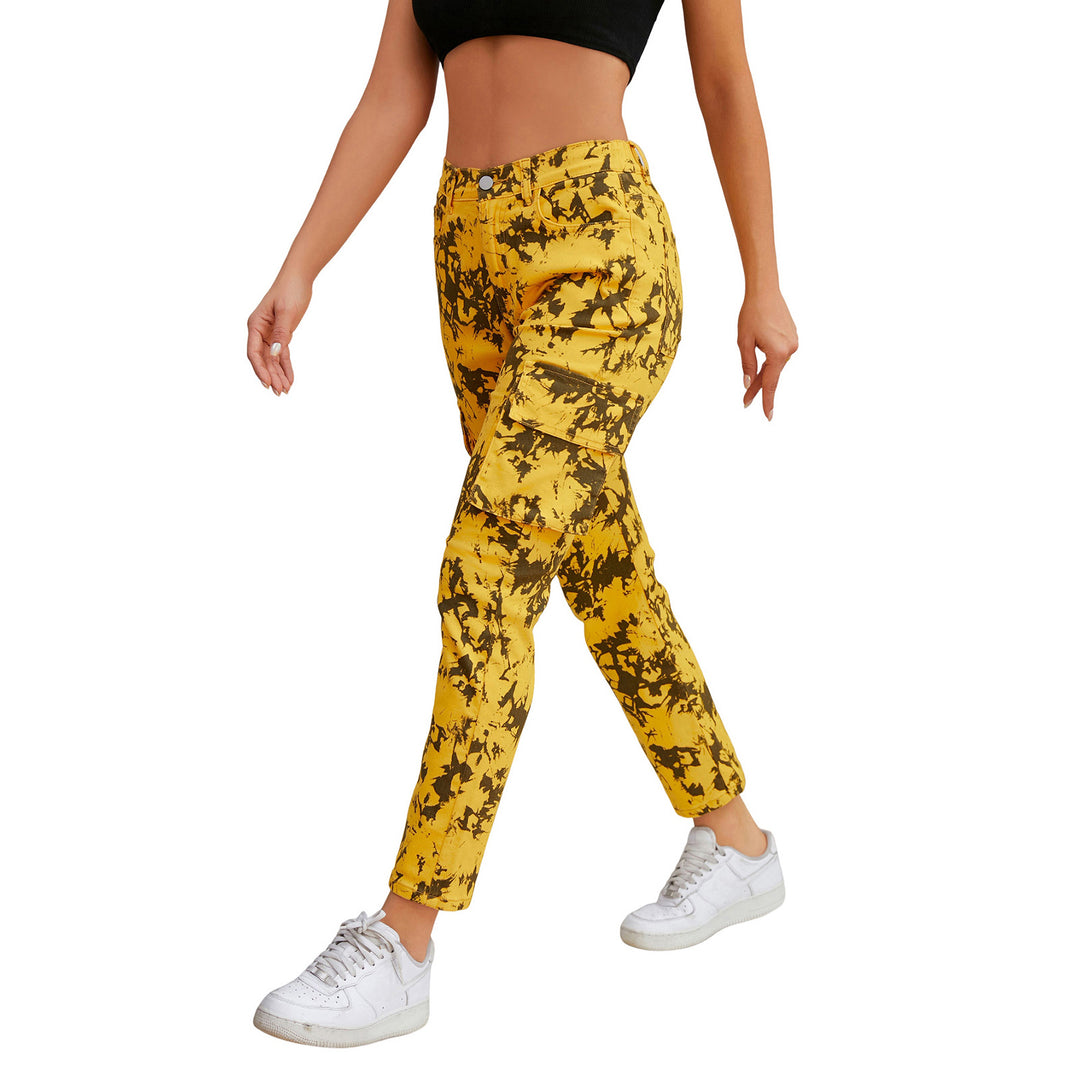 Damen Cargo-Hose mit Tie-Dye-Muster, hoher Bund und aufgesetzten Taschen Drune