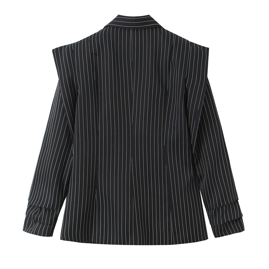 Damen Zweireihiger Oversize-Blazer mit markanten Schulterpolstern und Nadelstreifen Drune