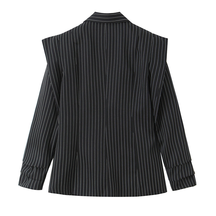 Damen Zweireihiger Oversize-Blazer mit markanten Schulterpolstern und Nadelstreifen Drune