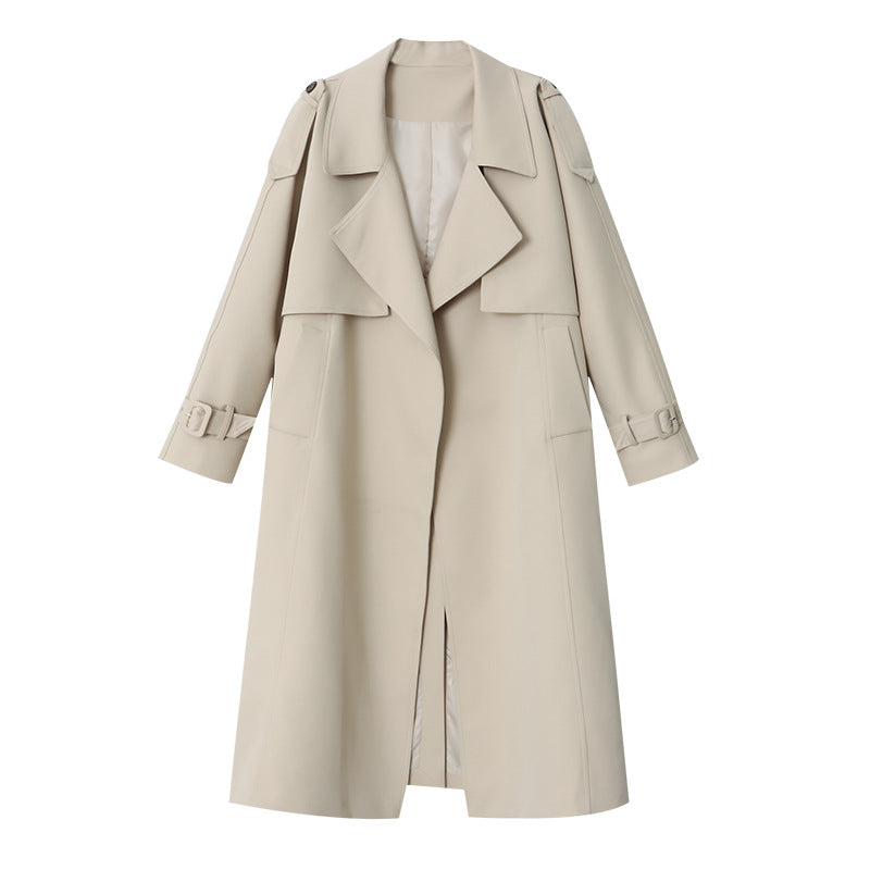 Damen eleganter Trenchcoat mit breitem Revers und praktischen Taschen Drune