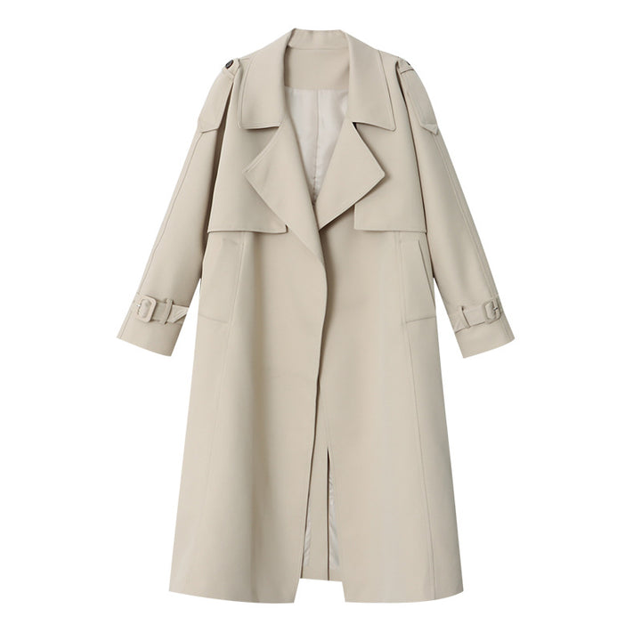 Damen eleganter Trenchcoat mit breitem Revers und praktischen Taschen Drune