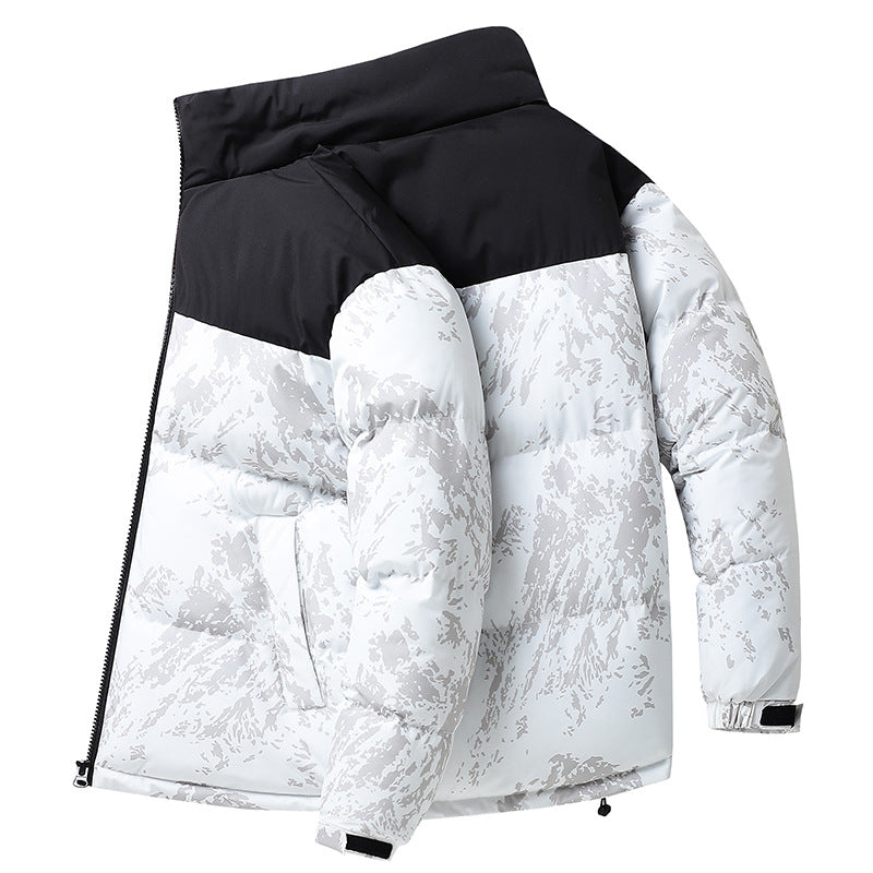 Herren Wattierte Steppjacke mit Camouflage‑Print, hohem Stehkragen & verstellbarem Saum Drune