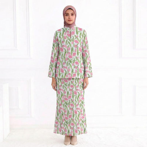 Damen Zweiteiliges Modest-Set aus Tunika mit Stehkragen und geradem Maxirock mit Blumenprint Drune
