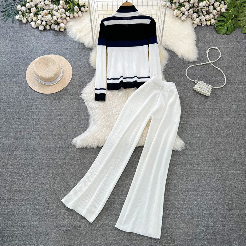 Damen sportliches Cardigan und Schlaghosen-Set Drune