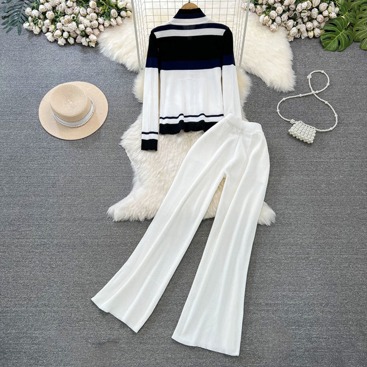 Damen sportliches Cardigan und Schlaghosen-Set Drune
