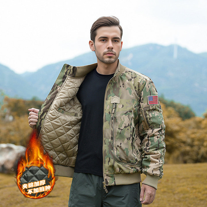Herren nan robuste Piloten‑Bomberjacke mit multifunktionalen Reißverschluss‑ und Klapptaschen sowie Ärmeltasche Drune