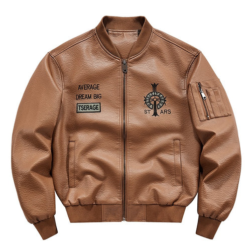 Herren Modische Kunstleder-Bomberjacke mit Taschen Drune