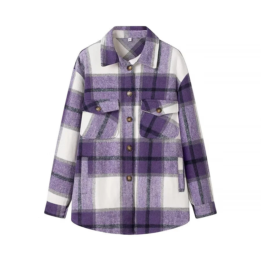 Damen nan kariertes Overshirt im Shacket‑Stil mit aufgesetzten Brusttaschen Drune