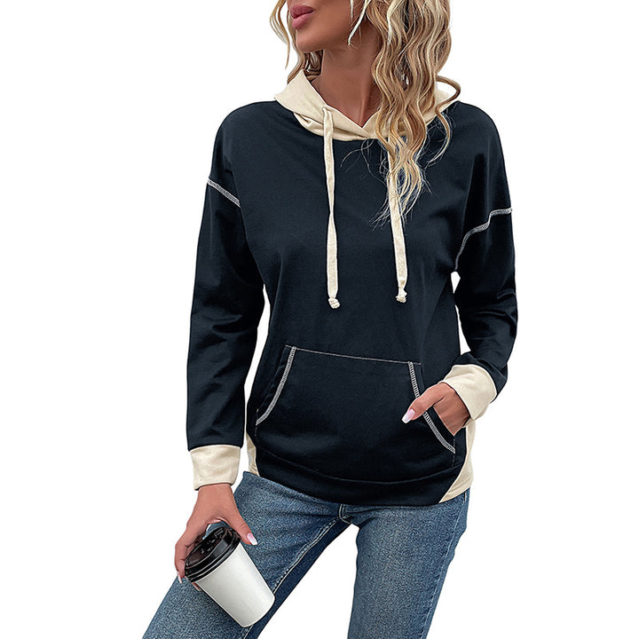 Damen Lässiger Kapuzenpullover mit kontrastierenden Ärmeln Drune