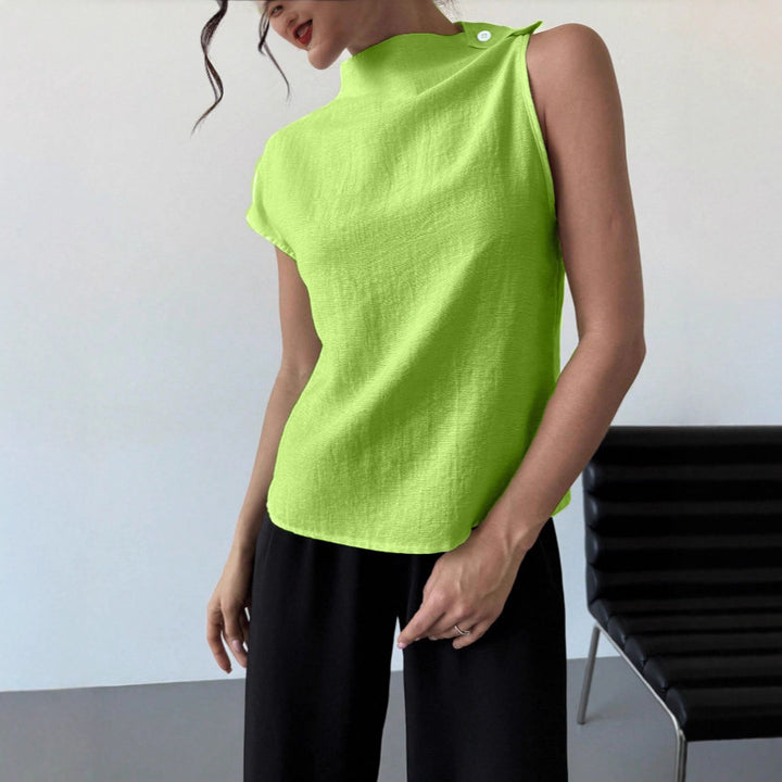 Damen Elegantes kurzärmliges Blusenshirt mit Stehkragen Drune