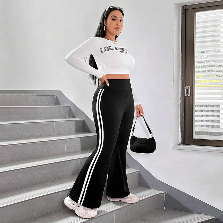 Damen Sportliche Flared Leggings mit elastischem hohen Bund und seitlichen Streifen Drune