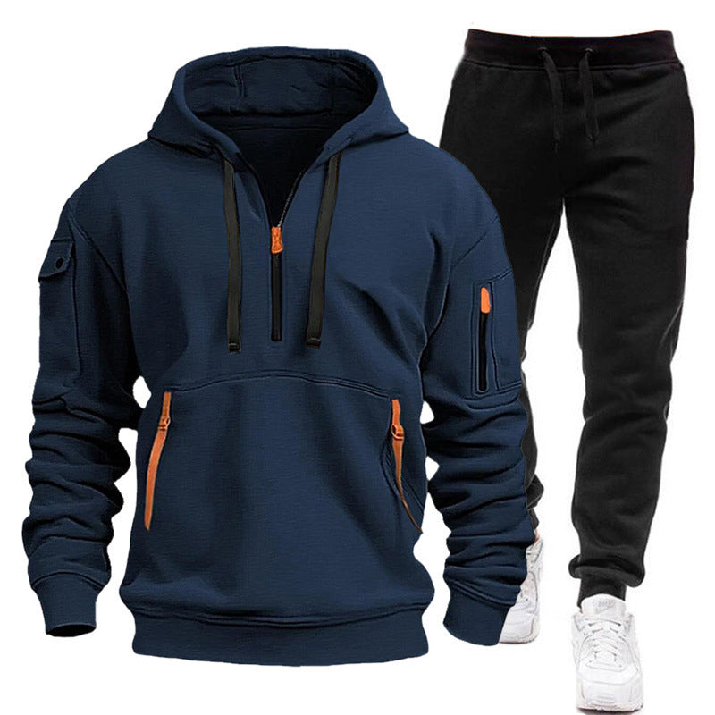 Herren sportliches Kapuzenoberteil mit Reißverschluss und bequemer Jogginghose Drune